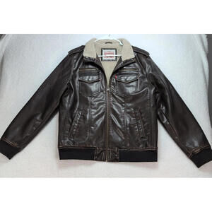 Levi’s Men’s Large Sherpa Lined Faux Leather Trucker Jacket Brown